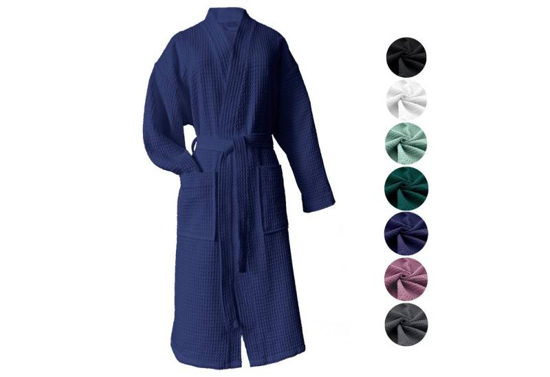 heimtexland Bademantel Reisebademantel Saunamantel Waffelpique Bademantel, Midilänge, Baumwolle, 2 Taschen I Bindegürtel, Gürtel, leicht I atmungsaktiv I kleines Packmaß I 100% Baumwolle von heimtexland