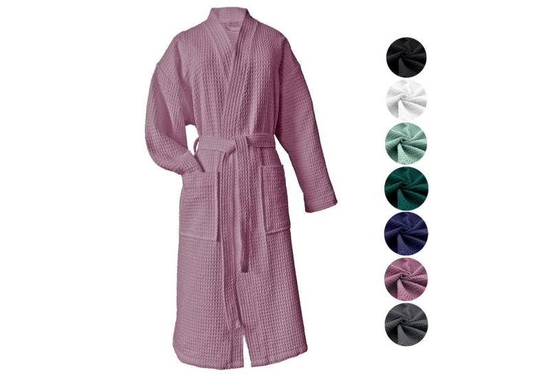 heimtexland Bademantel Reisebademantel Saunamantel Waffelpique Bademantel, Midilänge, Baumwolle, 2 Taschen I Bindegürtel, Gürtel, leicht I atmungsaktiv I kleines Packmaß I 100% Baumwolle von heimtexland