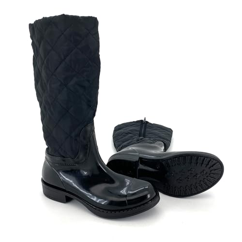 heimtexland Gummistiefel Hochschaft Daunen Stiefel gesteppt Damen Mädchen Trend Boots Wasserdicht Regenstiefel Typ880 schwarz matt 38 von heimtexland