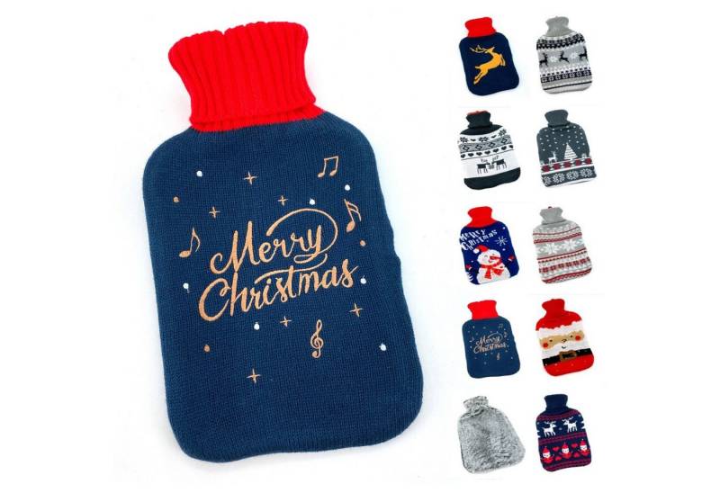 heimtexland Wärmflasche Soft Strick Bezug waschbar Wärmekissen Geschenk, (Typ857), Weihnachten I Doppellamellen Wärmeflasche Naturkautschuk von heimtexland