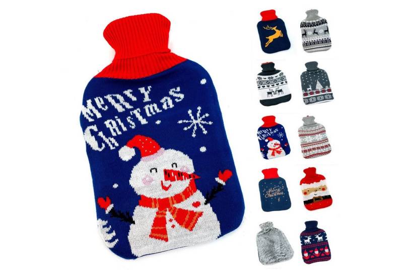 heimtexland Wärmflasche Soft Strick Bezug waschbar Wärmekissen Geschenk, (Typ857), Weihnachten I Doppellamellen Wärmeflasche Naturkautschuk von heimtexland