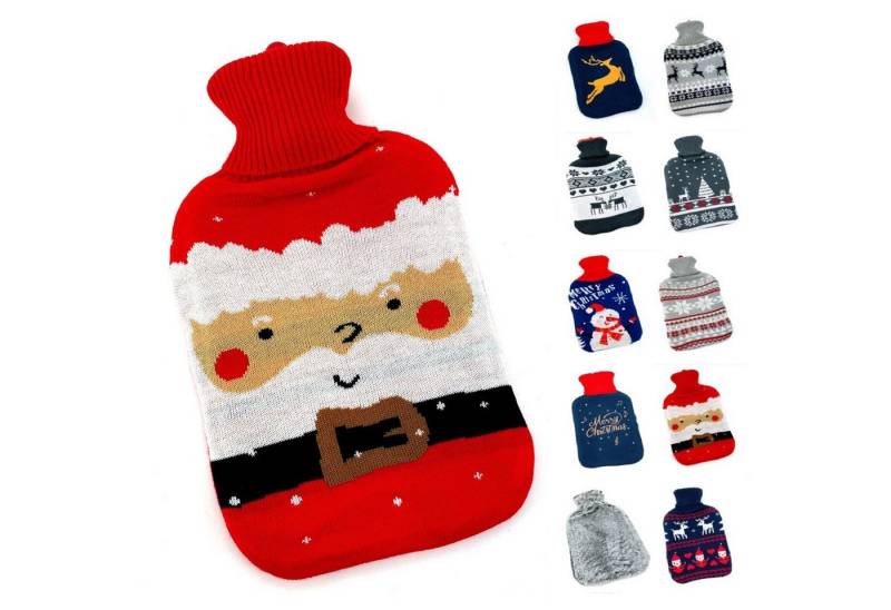 heimtexland Wärmflasche Soft Strick Bezug waschbar Wärmekissen Geschenk, (Typ857), Weihnachten I Doppellamellen Wärmeflasche Naturkautschuk von heimtexland