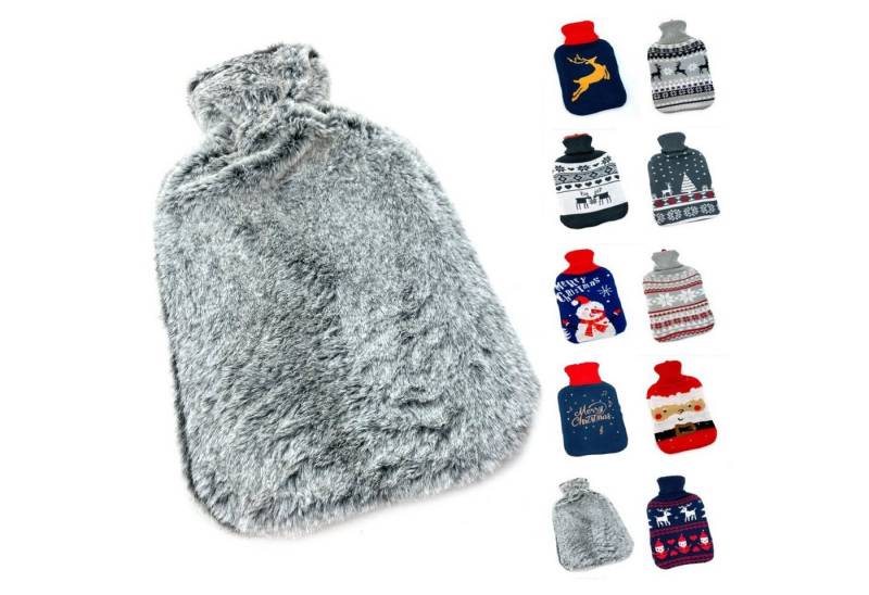 heimtexland Wärmflasche Soft Strick Bezug waschbar Wärmekissen Geschenk, (Typ857), Weihnachten I Doppellamellen Wärmeflasche Naturkautschuk von heimtexland