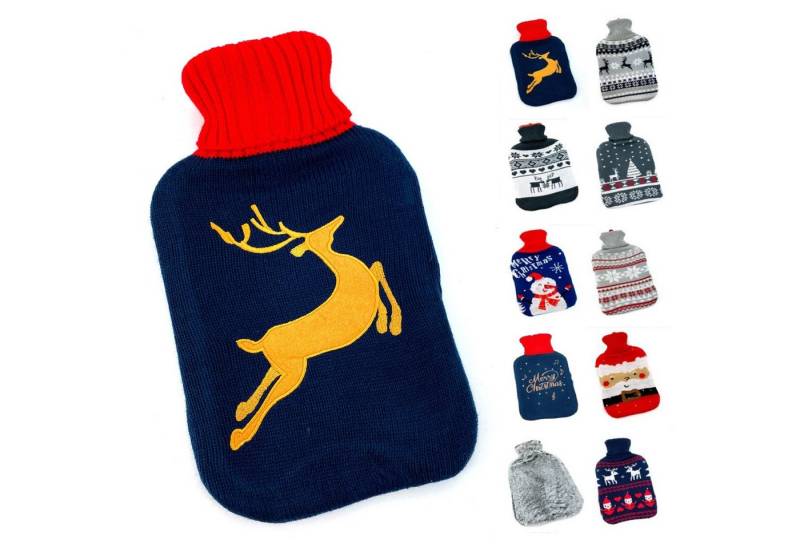 heimtexland Wärmflasche Soft Strick Bezug waschbar Wärmekissen Geschenk, (Typ857), Weihnachten I Doppellamellen Wärmeflasche Naturkautschuk von heimtexland