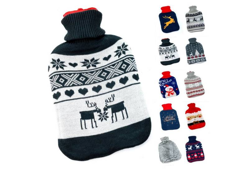 heimtexland Wärmflasche Soft Strick Bezug waschbar Wärmekissen Geschenk, (Typ857), Weihnachten I Doppellamellen Wärmeflasche Naturkautschuk von heimtexland