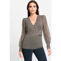 Witt Damen Spitzen-Shirt, taupe von heine