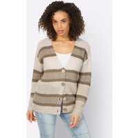 Witt Damen Strickjacke, ecru-taupe-gestreift von heine