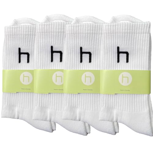 heinsa Tennissocken Herren & Damen: Made in Germany Sportsocken aus weicher zertifizierter Bio-Baumwolle perfekt für Sneaker (DE/NL/SE/PL, Numerisch, 43, 46, Regular, Regular, Weiß (Schwarzes Logo)) von heinsa