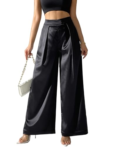 Damen-Palazzo-Hose aus Satin, weites Bein, seidig, zum Überziehen, Partykleid, Freizeithose, Schwarz, Medium Kurze Schlauch Damen-Palazzo-Hose aus Satin, weites Bein, seidig, zum Überziehen, Partykleid, Freizeithose, Schwarz, Medium Kurze Schlauch von heipeiwa