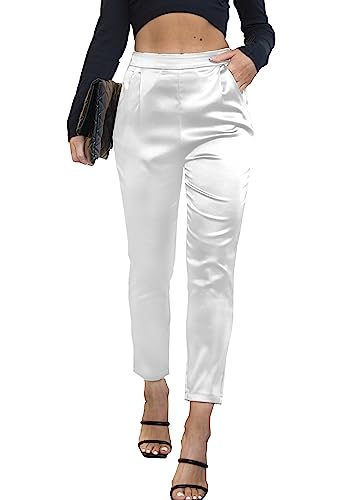 Heipeiwa Damen Satin-Hose, lässig, plissiert, hohe Taille, Hose mit Taschen, Weiss/opulenter Garten, X-Groß Heipeiwa Damen Satin-Hose, lässig, plissiert, hohe Taille, Hose mit Taschen, Weiss/opulenter Garten, X-Groß von heipeiwa