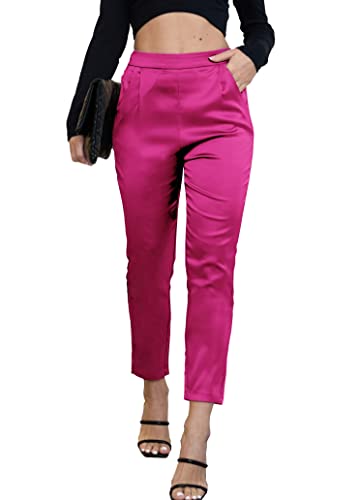 heipeiwa Damen Satin Hosen Kleid Casual Plissee Pull on High Waist Pants mit Taschen, Drape Redsexy, X-Groß von heipeiwa