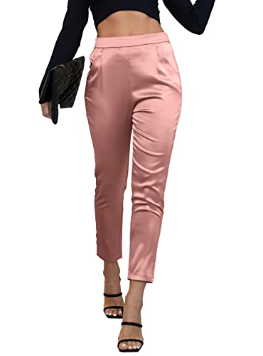 heipeiwa Damen Satin Sommerhose Kleid Casual Plissee Pull on High Waist Pants mit Taschen, Drapierrosa., M von heipeiwa