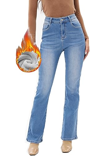 heipeiwa Damen Winter Fleece Gefüttert Thermo Flare Bootcut Jeans Hohe Taille Denim Hose, Bootcut 6602, S von heipeiwa