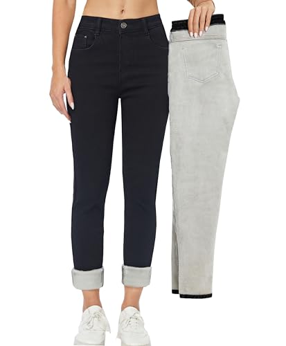 heipeiwa Damen-Winter-Jeans, dicke Skinny-Hose, Fleece-gefüttert, schmal, dehnbar, warm, Blacksolid 102, X-Groß von heipeiwa