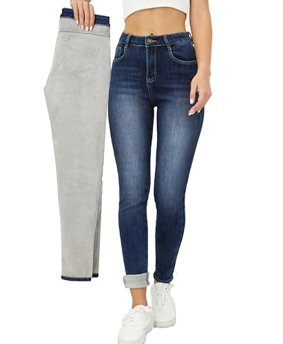 heipeiwa Damen-Winter-Jeans, dicke Skinny-Hose, Fleece-gefüttert, schmal, dehnbar, warm, Blau 017, Groß von heipeiwa