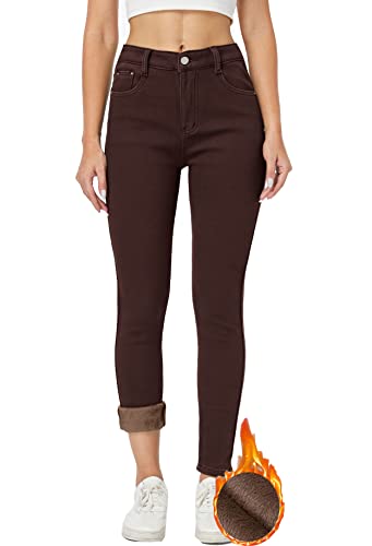 heipeiwa Damen-Winter-Jeans, dicke Skinny-Hose, Fleece-gefüttert, schmal, dehnbar, warm, Braun 01, M von heipeiwa