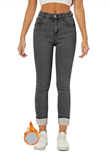 heipeiwa Damen-Winter-Jeans, dicke Skinny-Hose, Fleece-gefüttert, schmal, dehnbar, warm, Grau 08, M von heipeiwa