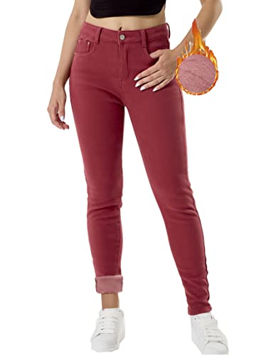 heipeiwa Damen-Winter-Jeans, dicke Skinny-Hose, Fleece-gefüttert, schmal, dehnbar, warm, Rot (Red Christmas), S von heipeiwa