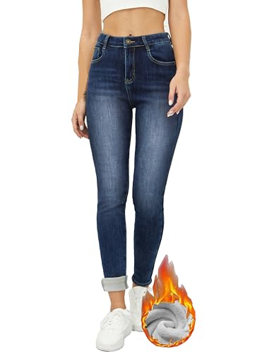 heipeiwa Damen Winter Jeans Dicke Skinny Hose Fleece gefüttert Slim Stretch Warm Jeggings, Blau 017, M von heipeiwa