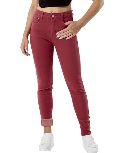 heipeiwa Damen Winter Jeans Fleece Gefüttert Jeans Thermo Dicke Skinny Denim Hose Slim Stretch Warm Jeggings, Rot (Red Christmas), M von heipeiwa