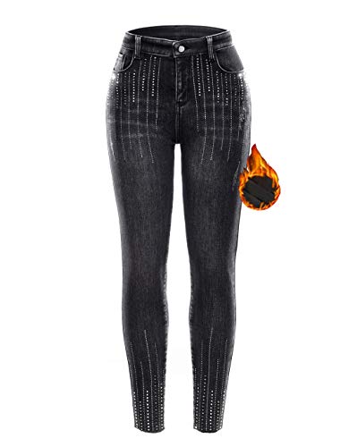 heipeiwa Winterjeans für Damen, dicke Skinny Jeans, mit Fleece gefüttert, schlank, Stretch, warm, Jeggings - Schwarz - Groß von heipeiwa