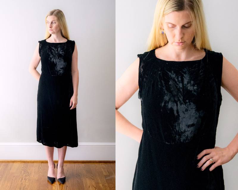 1920Er Vintage Kleid. 20Er Jahre Schwarzes Samtkleid. Flapper-Kleid. Ärmellos. M 1920Er Vintage Kleid. 20Er Jahre Schwarzes Samtkleid. Flapper-Kleid. Ärmellos. M von heirloomen