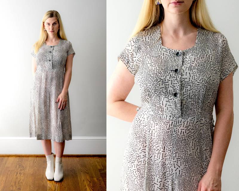 40Er Jahre Print Kleid. Vintage 1940 Seidenkleid. Schwarz Weiß Kariert. Taille. Knöpfen. M 40Er Jahre Print Kleid. Vintage 1940 Seidenkleid. Schwarz Weiß Kariert. Taille. Knöpfen. M von heirloomen