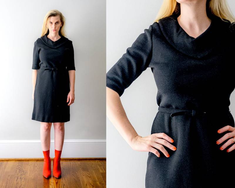 60Er Jahre Schwarzes Strickkleid. 1960Er Etuikleid. Modell Klein. Kragen Kleid. Gürtel. M 60Er Jahre Schwarzes Strickkleid. 1960Er Etuikleid. Modell Klein. Kragen Kleid. Gürtel. M von heirloomen
