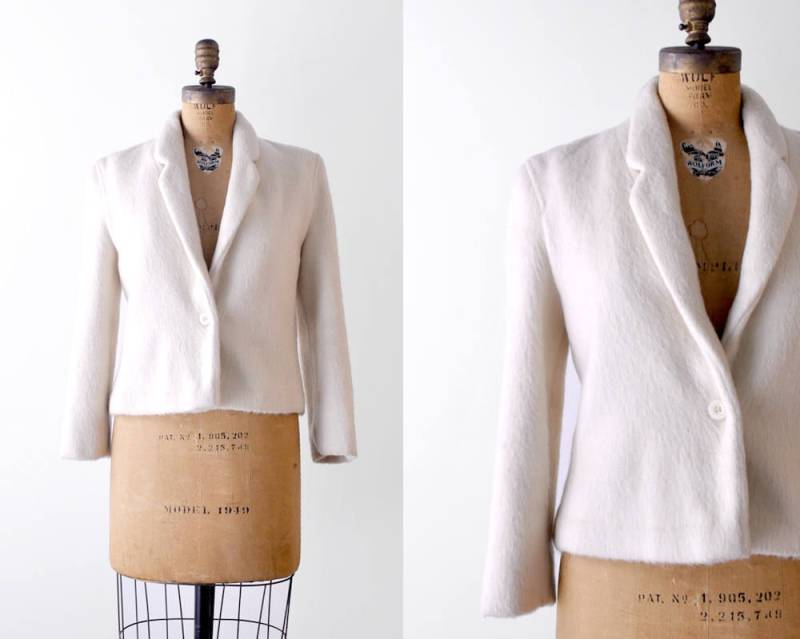80Er Wollblazer. Creme. 1980Er Jahre Mittlere Jacke. Geschneidert. Weiß. Mit Kragen. Pelz 80Er Wollblazer. Creme. 1980Er Jahre Mittlere Jacke. Geschneidert. Weiß. Mit Kragen. Pelz von heirloomen
