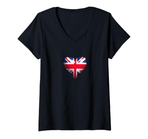 Damen Mein Herz schlägt für Großbritannien T-Shirt mit V-Ausschnitt Damen Mein Herz schlägt für Großbritannien T-Shirt mit V-Ausschnitt von heizfrosch