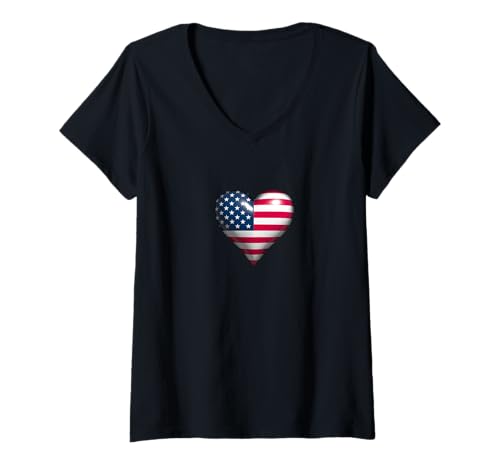 Damen Mein Herz schlägt für die USA T-Shirt mit V-Ausschnitt Damen Mein Herz schlägt für die USA T-Shirt mit V-Ausschnitt von heizfrosch
