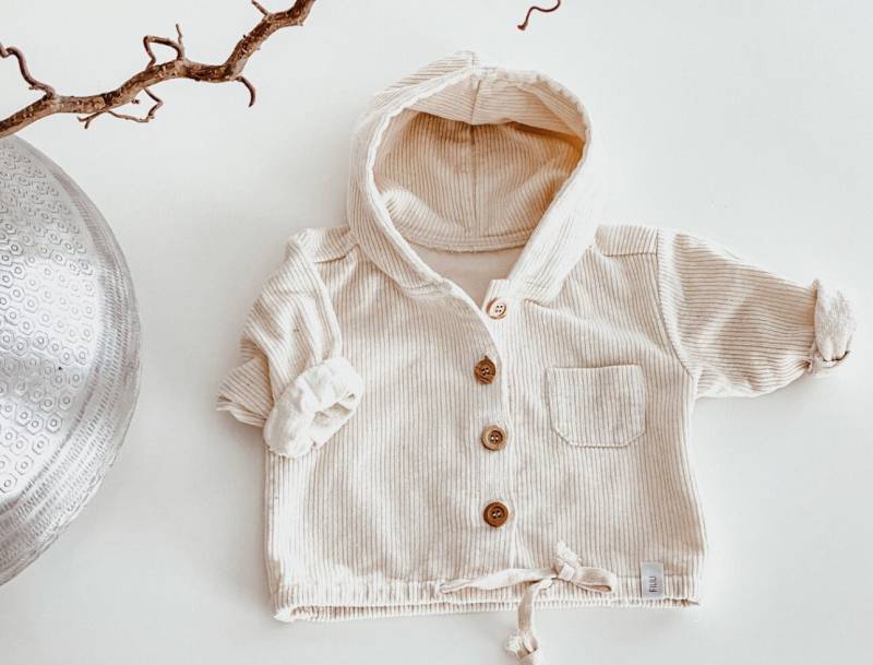 Cordjacke Hellbeige Oversized | Kapuzenjacke Übergangsjacke Sommerjacke Baby von hejLittle
