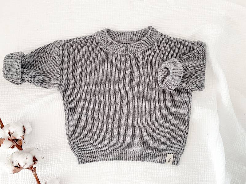 Stricksweater Grau 100% Baumwolle | Strickpulli Knit Sweater Baby von hejLittle