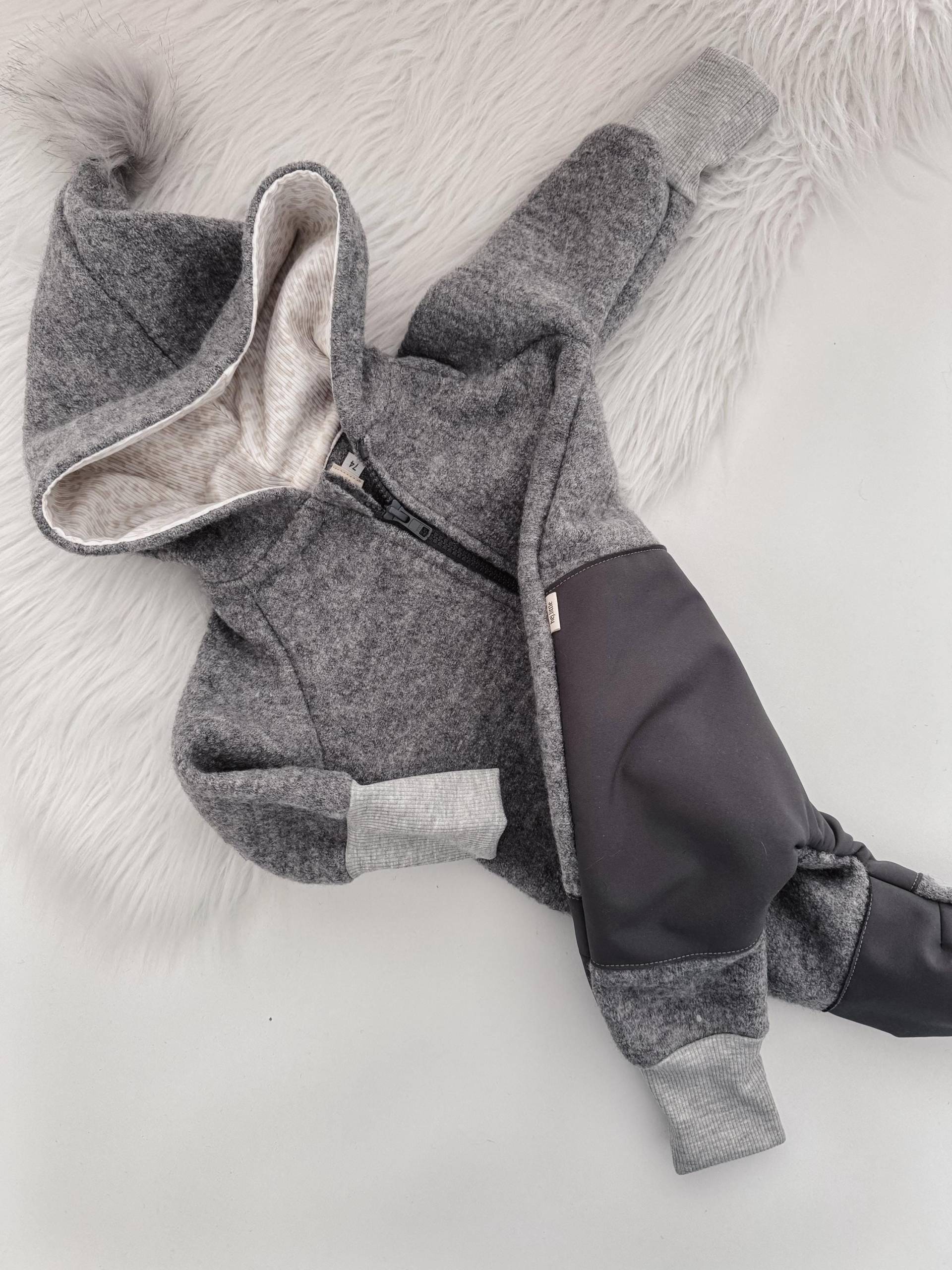 Walkanzug Grau/Leo Hell Mit Schutzpatches Für Babys & Kleinkinder | Wollwalk Overall Wollwalkanzug Baby Kleinkind von hejLittle