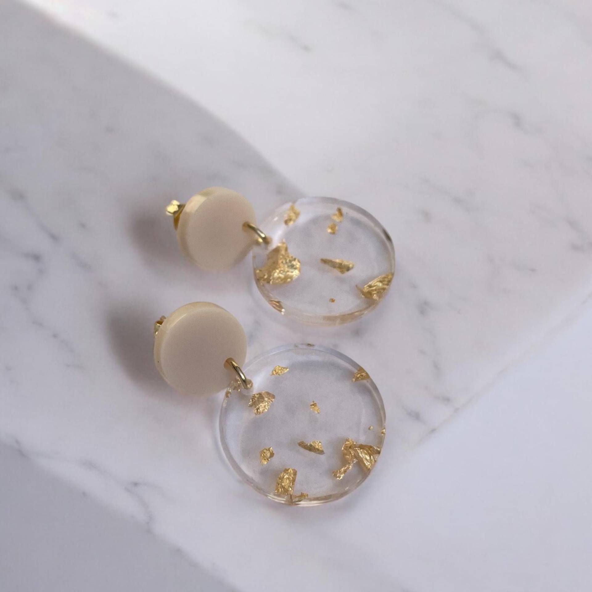 Ohrring »Alexandra« | Allergikerfreundlich Beige Und Transparent Mit Blattgold Festlich Leichte Statement-Ohrringe Schmuck von hejmamie