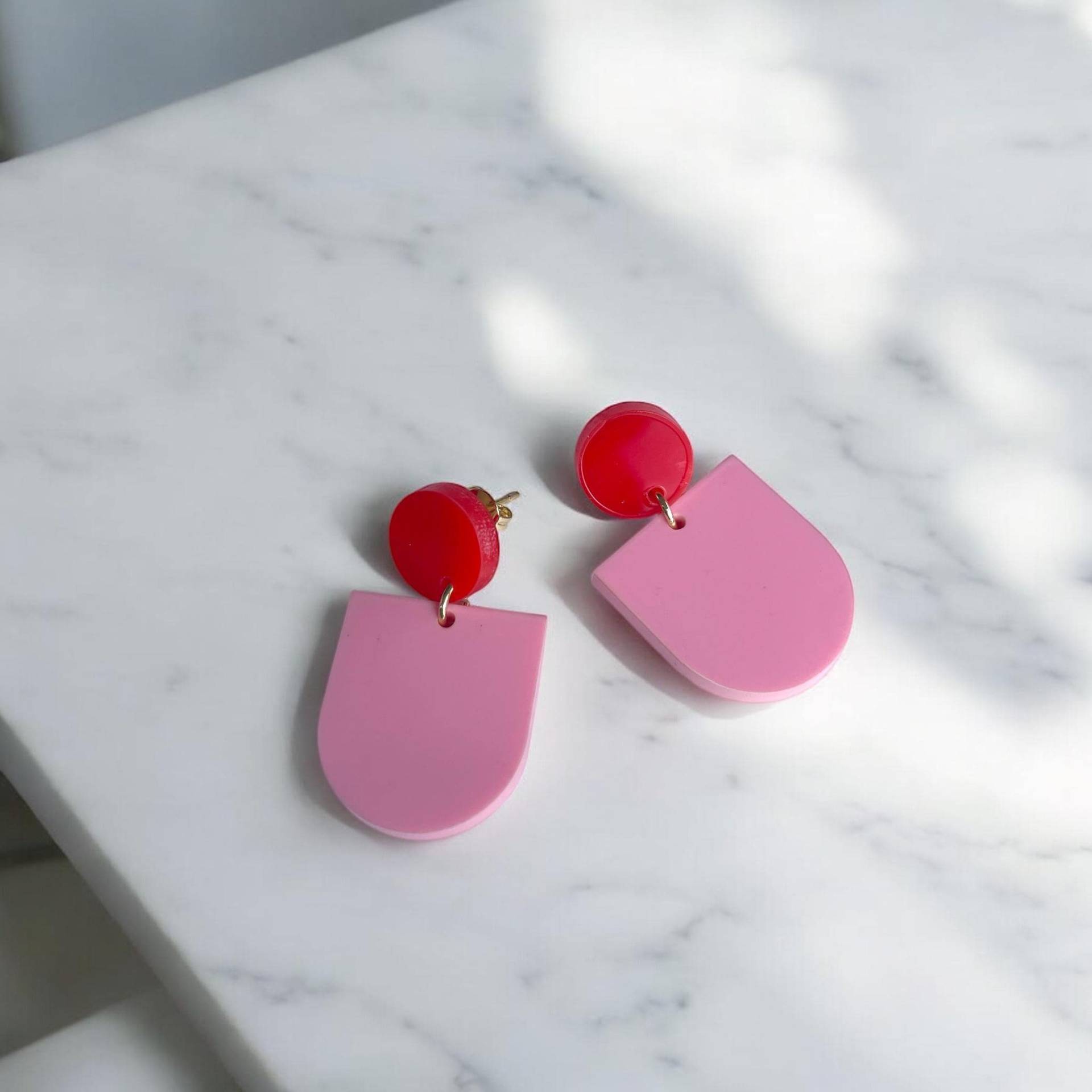 Ohrring »Cora« | Allergikerfreundlich Rosa Und Rotes Acryl Trendfarbe Blickdicht Leichte Statement-Ohrringe Schmuck von hejmamie