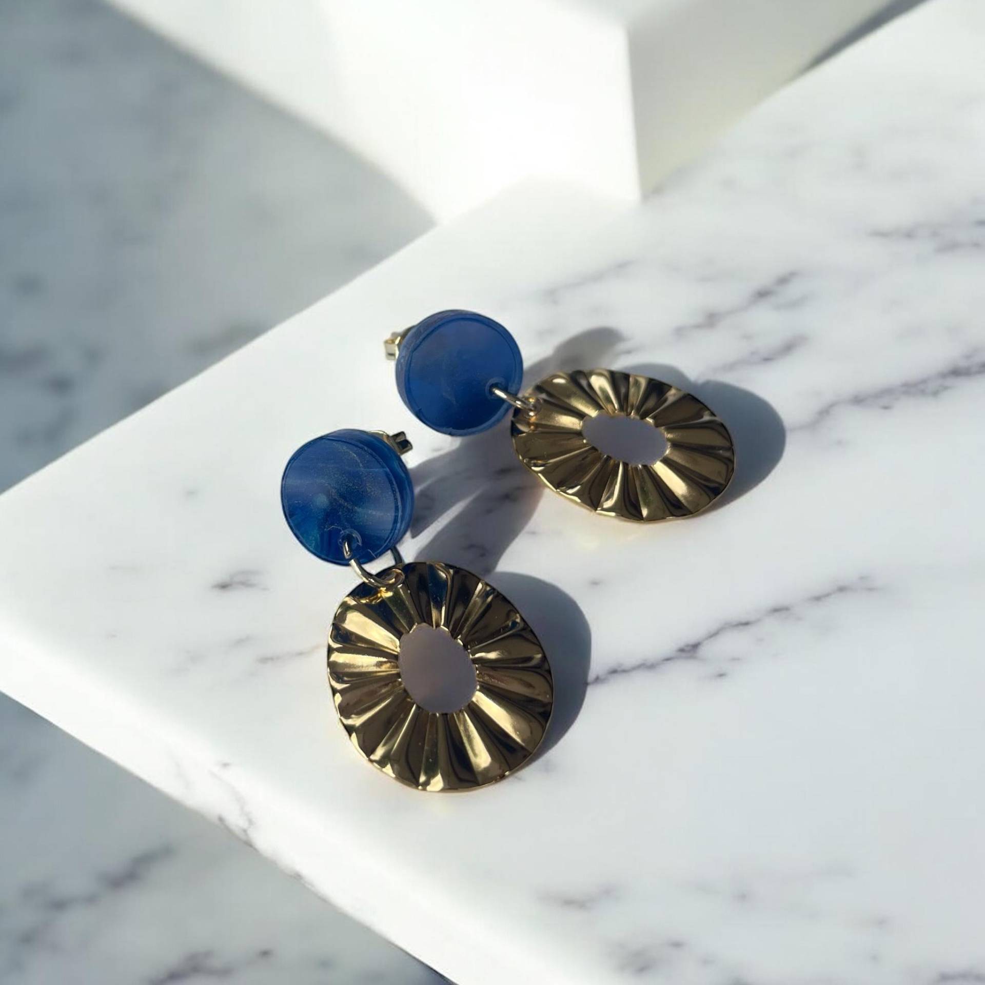 Ohrring »Erna« | Allergikerfreundlich Acryl in Blauer Perlmuttoptik Edelstahl 18 K Leichte Statement-Ohrringe Schmuck Geschenk von hejmamie