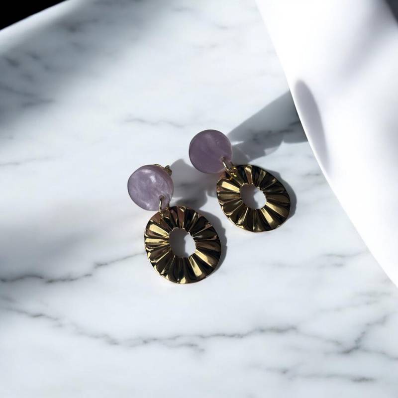 Ohrring »Erna« | Allergikerfreundlich Acryl in Lila Perlmuttoptik Edelstahl Vergoldet| Leichte Statement-Ohrringe Schmuck Geschenk von hejmamie
