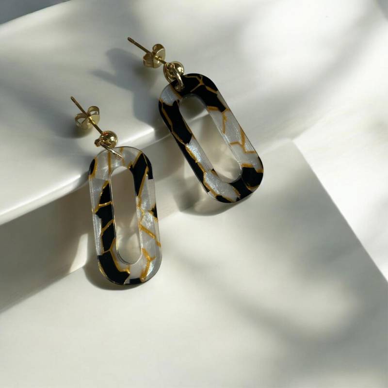 Ohrring »Fabienne« | Allergikerfreundlich Edelstahl Vergoldet Gold Schwarzes Acetat Acryl Leichte Statement-Ohrringe Schmuck von hejmamie