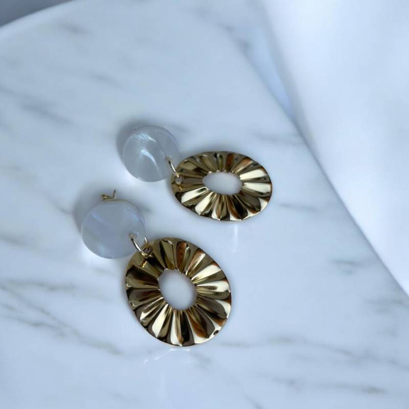 Ohrring »Erna« | Allergikerfreundlich Acryl in Perlmuttoptik Edelstahl Vergoldet| Leichte Statement-Ohrringe Schmuck Geschenk von hejmamie