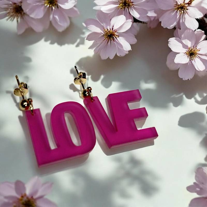 Ohrring »Love« | Allergikerfreundlich Edelstahl Vergoldet Fuchsia Farbiges Acryl Leichte Statement-Ohrringe Schmuck Geschenk von hejmamie