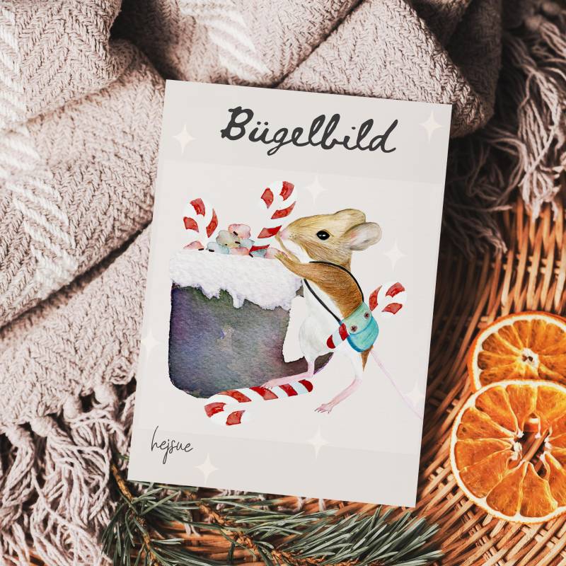 Bügelbild Aufbügelbild Mit Maus Und Zuckerstangen, Weihnachten Geschenk Für Kinder von hejsue