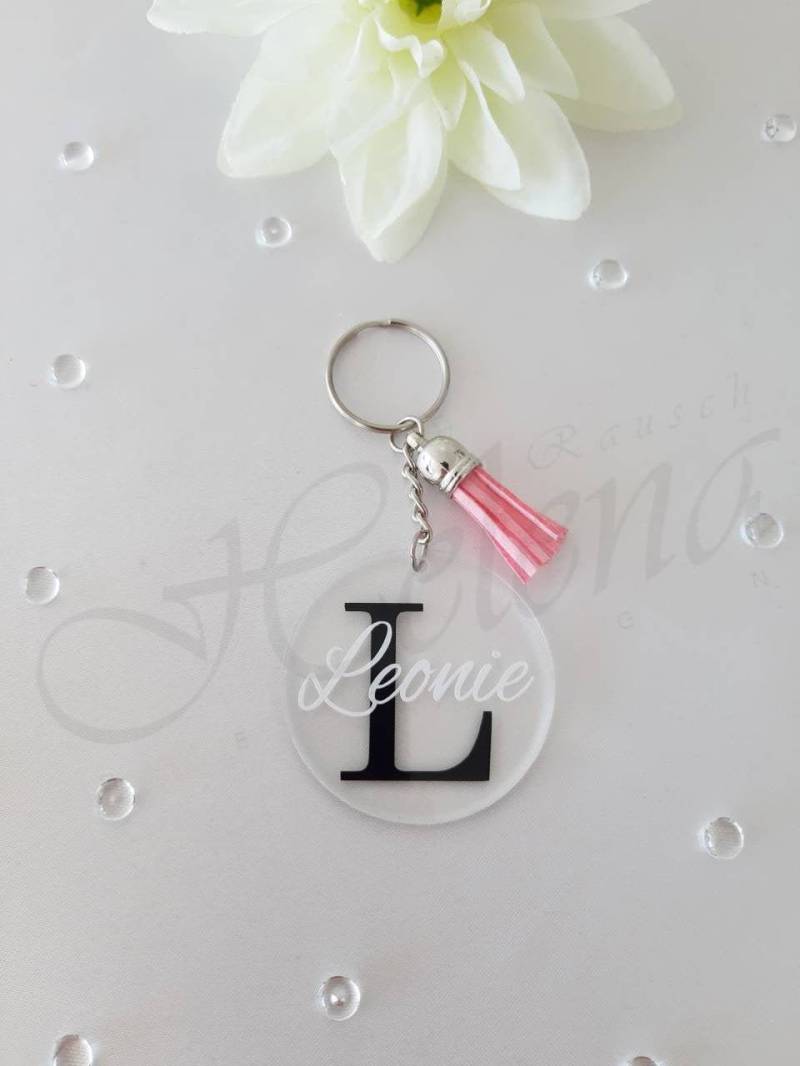 Personalisierter Acryl-Schlüsselanhänger Mit Wunschtext - Handgemachtes Geschenk Quaste Ideal Zu Weihnachten, Geburtstag, Muttertag von helenarauschdesign