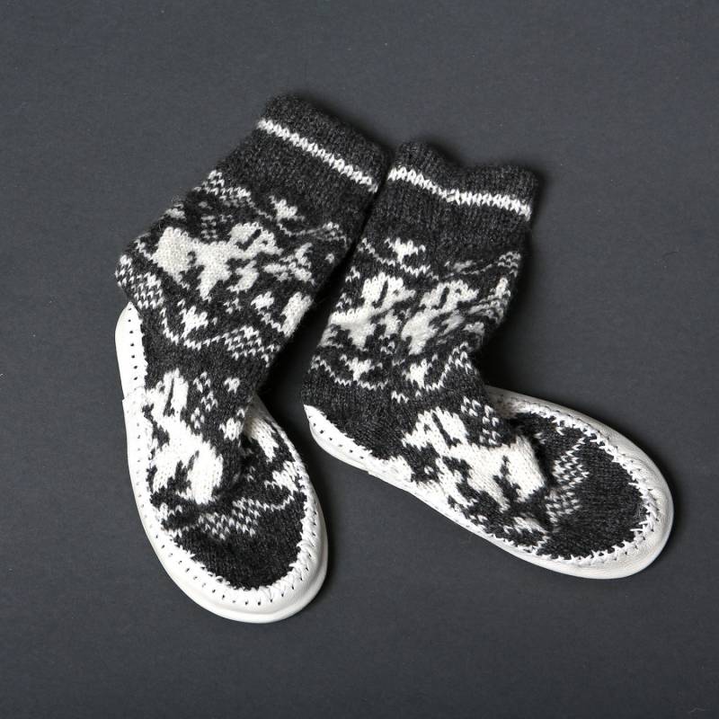 Hausschuhe Mädchen Junge Kind Hund Grau Weiße Wolle Leder Handgefertigt Umweltfreundliche Baby Schuhe Socken Skandinavisch von helgihandicraft