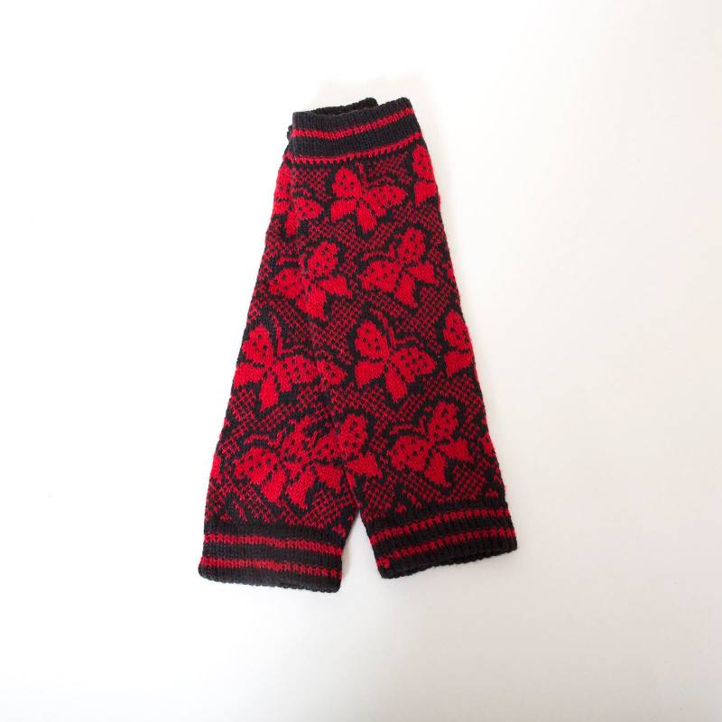 Leggings Frauen Rot Weißes Muster Wolle Handgemachte Umweltfreundliche Füße Skandinavisch von helgihandicraft