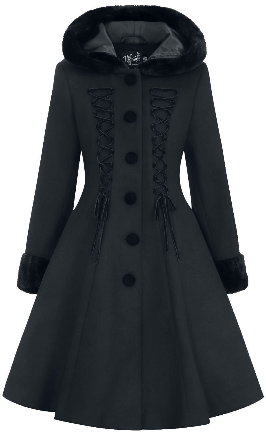 Hell Bunny Amaya Coat Mantel schwarz in XS von hell bunny