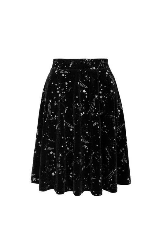 Hell Bunny Cosmic Dust Skirt Mittellanger Rock schwarz weiß in XS von hell bunny