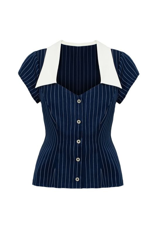 Hell Bunny Costello Blouse Bluse blau weiß in XS Hell Bunny Costello Blouse Bluse blau weiß in XS von hell bunny