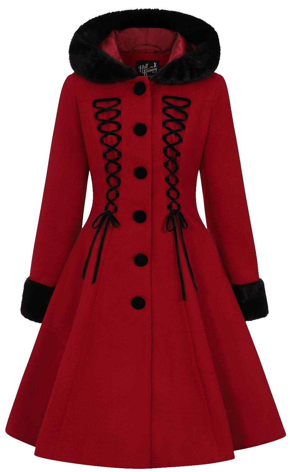 Hell Bunny - Gothic Mantel - Amaya Coat - XS bis 4XL - für Damen - Größe 4XL - rot/schwarz von hell bunny