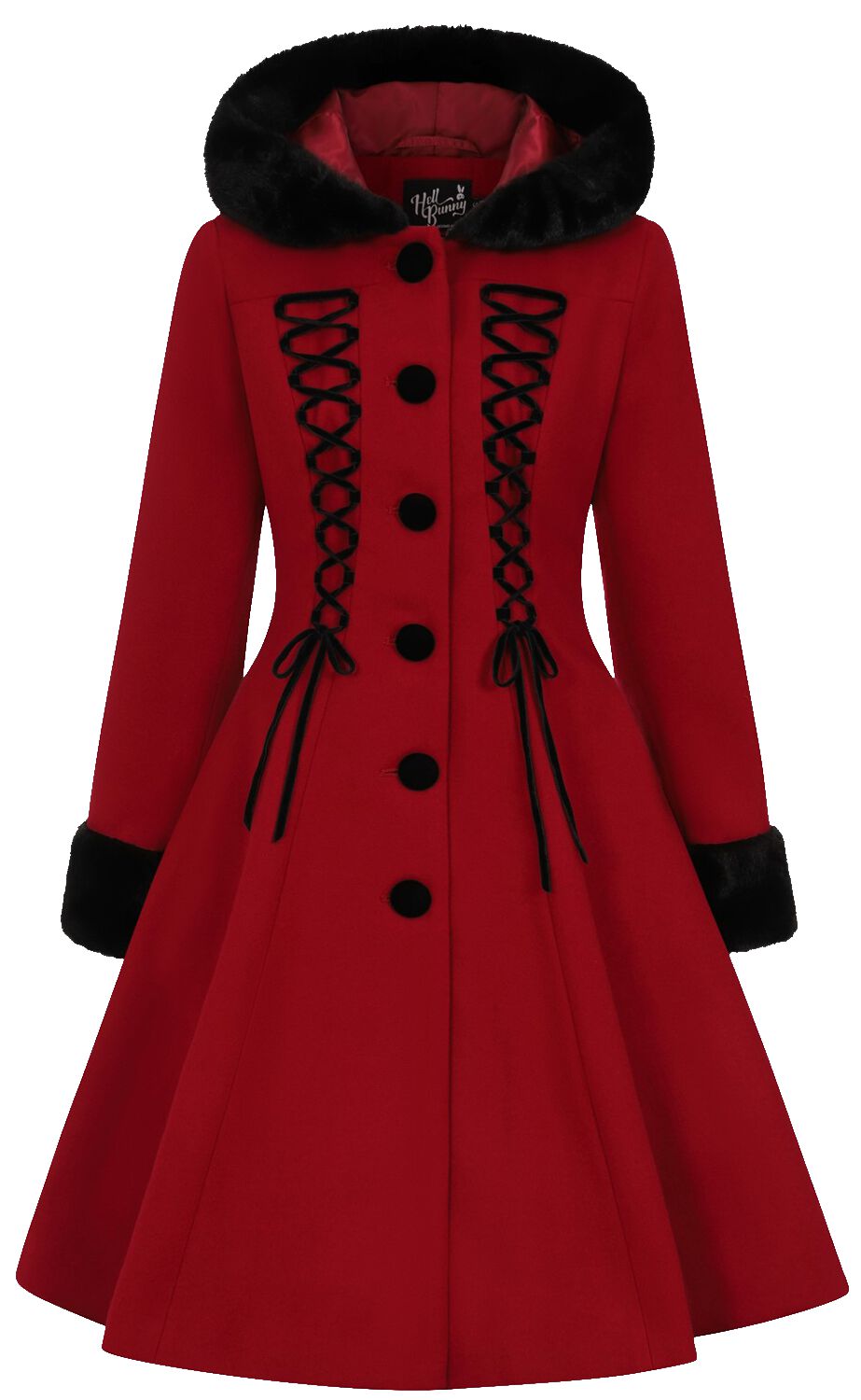 Hell Bunny - Gothic Mantel - Amaya Coat - XS bis 4XL - für Damen - Größe XS - rot/schwarz von hell bunny